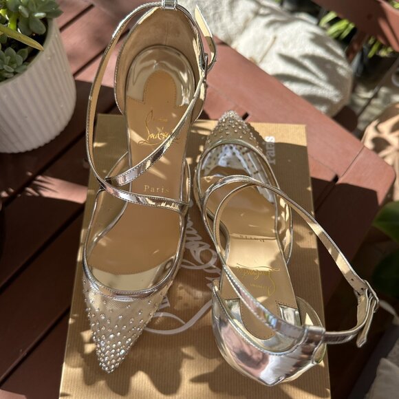 Christian Louboutin Twistissima Silver Mesh Strass Low Heels - Picture 11 of 16